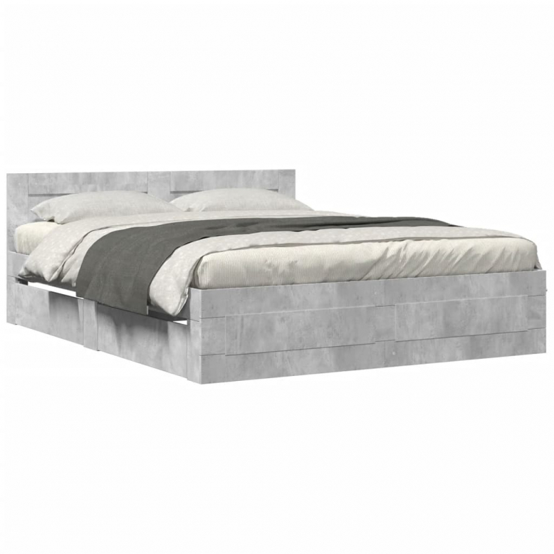 Bettgestell mit Kopfteil Betongrau 150x200 cm Holzwerkstoff
