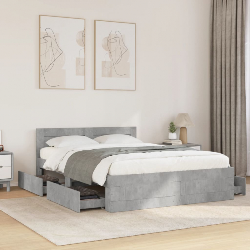 Bettgestell mit Kopfteil Betongrau 120x190 cm Holzwerkstoff