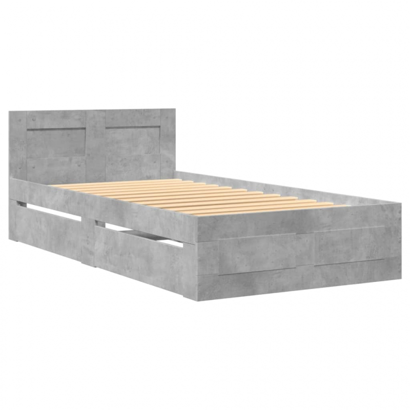 Bettgestell mit Kopfteil Betongrau 90x190 cm Holzwerkstoff