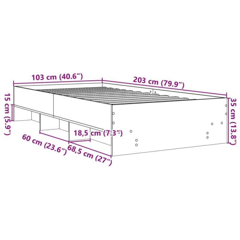 Bettgestell Grau Sonoma 100x200 cm Holzwerkstoff