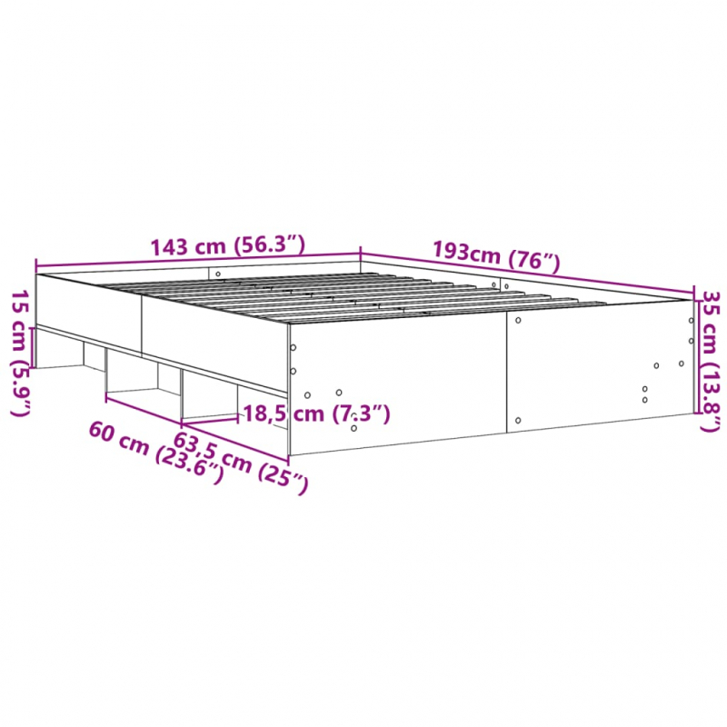 Bettgestell Betongrau 140x190 cm Holzwerkstoff