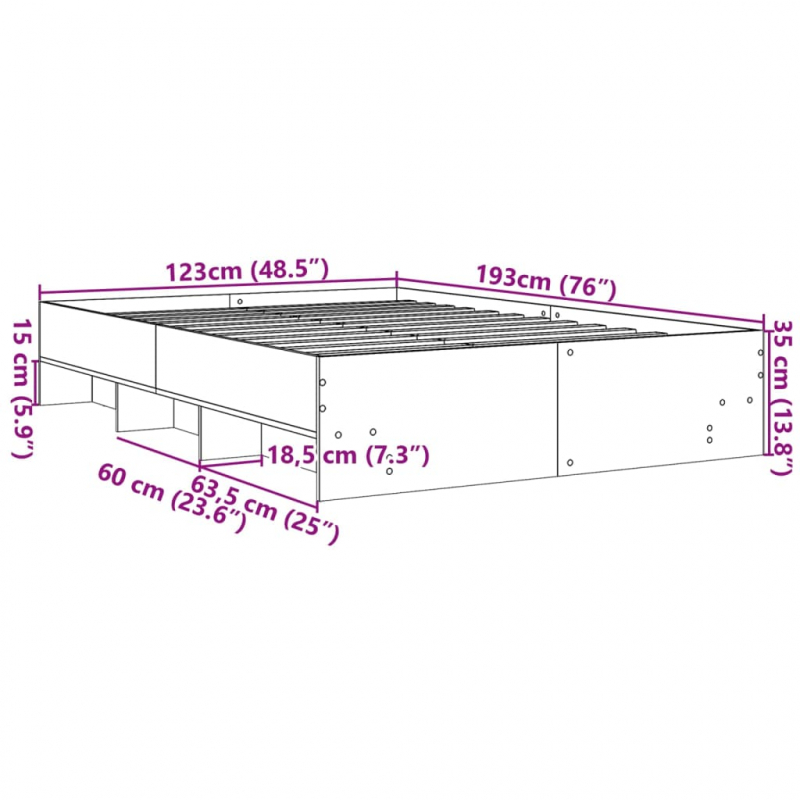 Bettgestell Betongrau 120x190 cm Holzwerkstoff