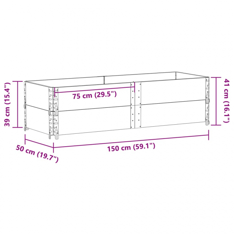 Paletten-Aufsatzrahmen 2 Stk. Grau 150x50 cm Massivholz Kiefer