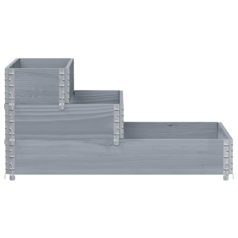 Paletten-Aufsatzrahmen 3-fach Grau 120x80 cm Massivholz Kiefer