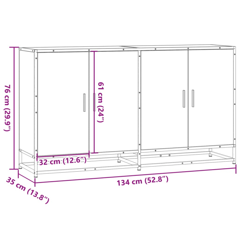 Sideboard Braun Eichen-Optik 134x35x76 cm Holzwerkstoff