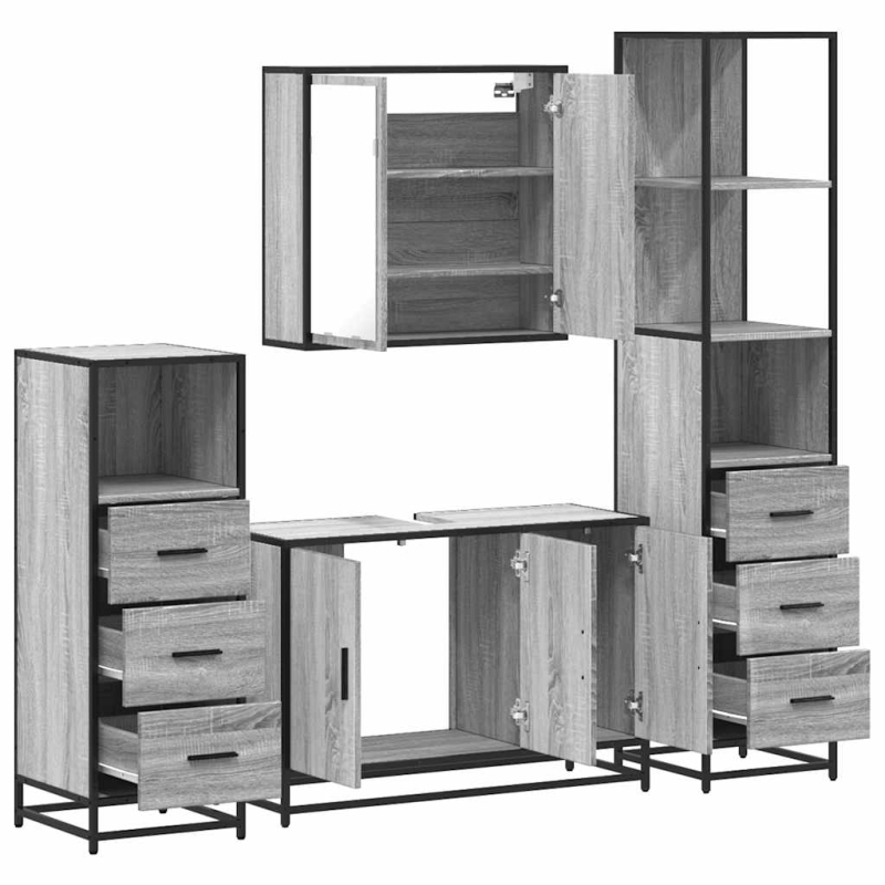 4-tlg. Badmöbel-Set Grau Sonoma Holzwerkstoff