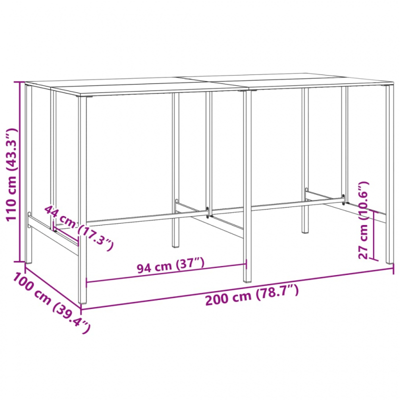 Bartisch Schwarz 200x100x110 cm Pulverbeschichteter Stahl