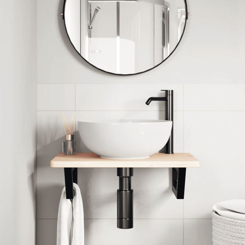 Waschtischplatte mit Halterung Stahl und Massivholz Eiche