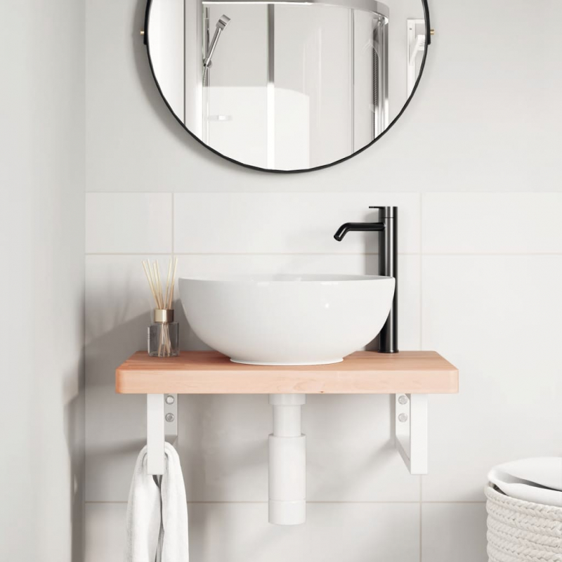 Waschbeckenregal Wandmontage Stahl und Massivholz Buche