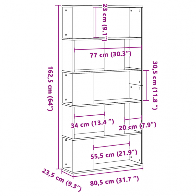 Bücherregal 5 Böden Betongrau 80,5x23,5x162,5 cm Holzwerkstoff