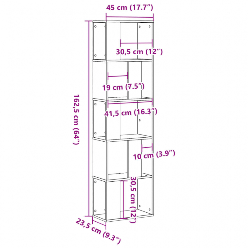 Bücherregal 5 Böden Grau Sonoma 45x23,5x162,5 cm Holzwerkstoff