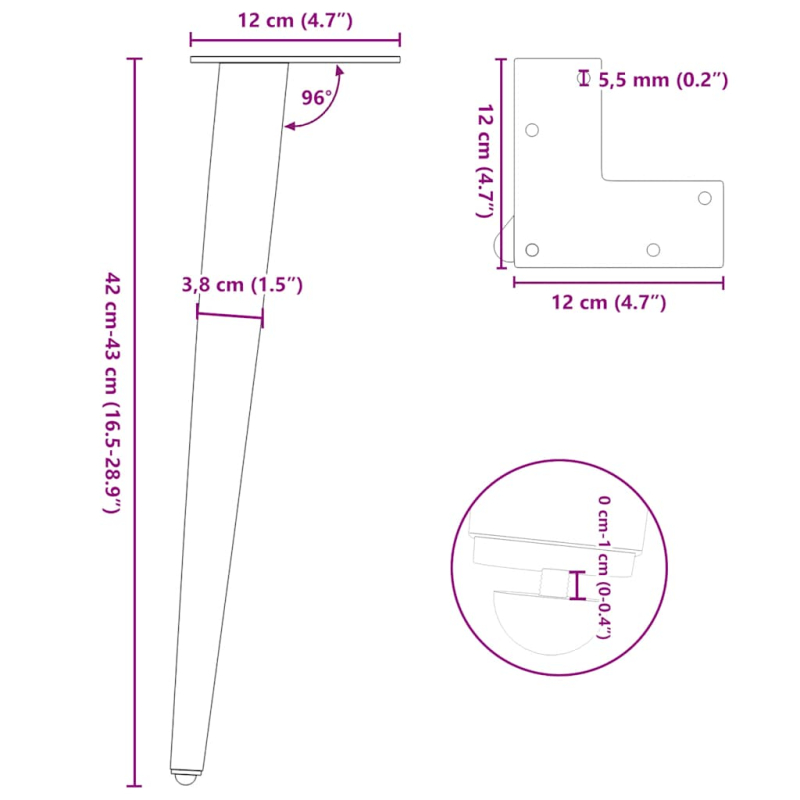 Couchtischbeine Konische Form 4 Stk. Weiß 42-43 cm Stahl