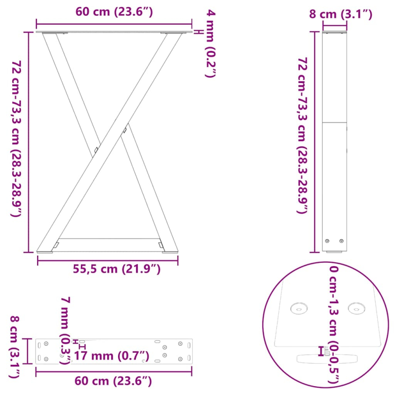Esstisch Beine 2 Stk. Weiß 60x(72-73,3) cm Stahl