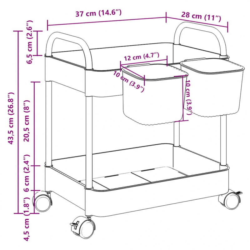 Aufbewahrungswagen 2 Etagen Transparent 37x27,5x43,5 cm Acryl