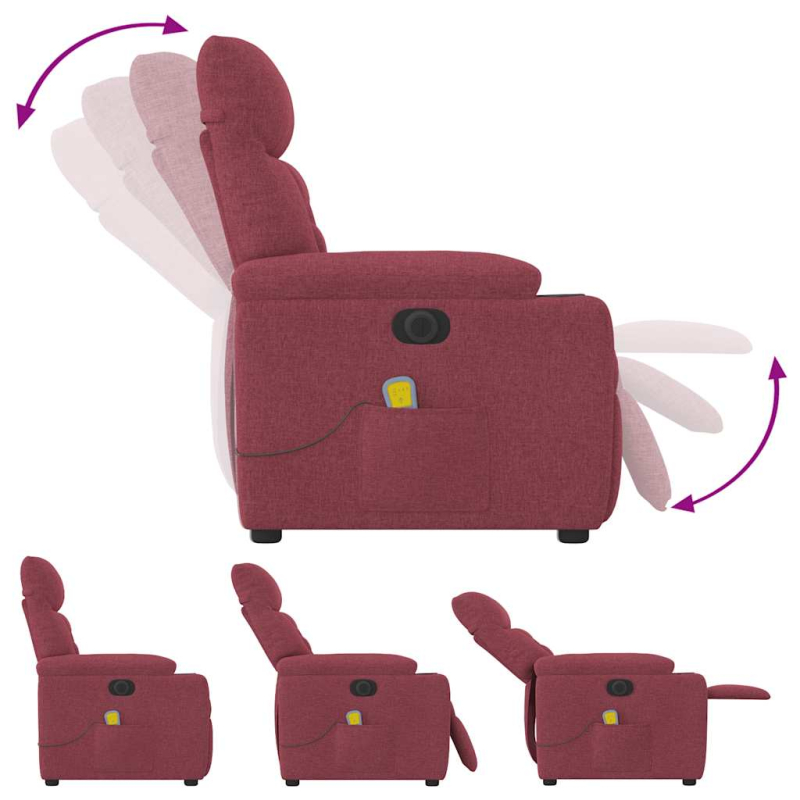 Massagesessel Elektrisch Weinrot Stoff