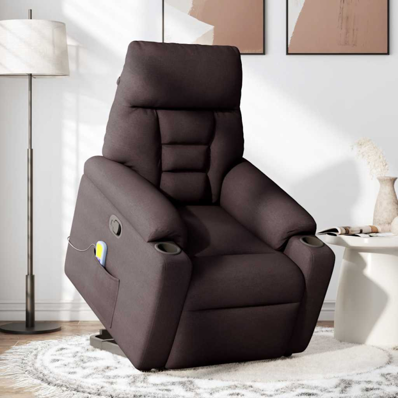 Massagesessel mit Aufstehhilfe Dunkelbraun Stoff