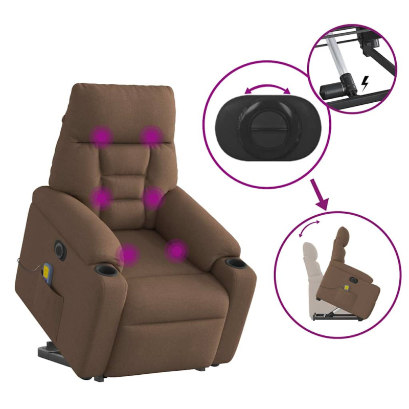 Elektrischer Massagesessel mit Aufstehhilfe Braun Stoff