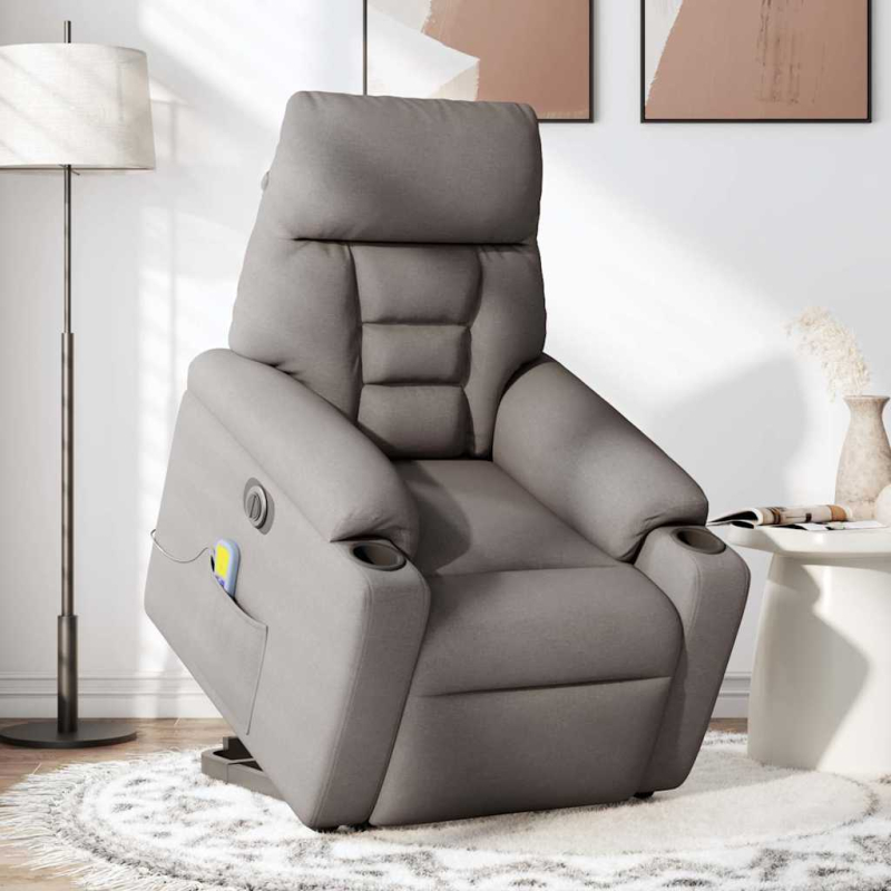 Elektrischer Massagesessel mit Aufstehhilfe Taupe Stoff