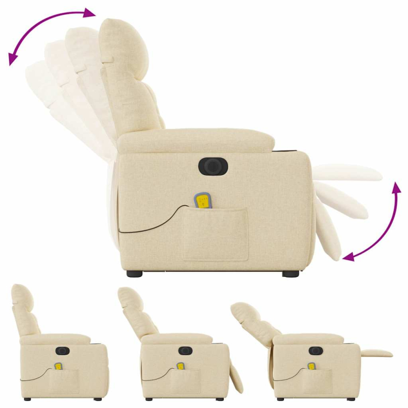 Elektrischer Massagesessel mit Aufstehhilfe Creme Stoff