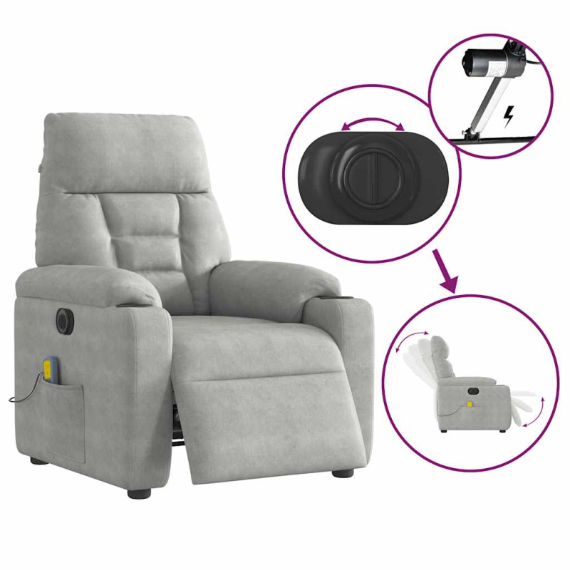 Massagesessel Elektrisch Hellgrau Mikrofasergewebe