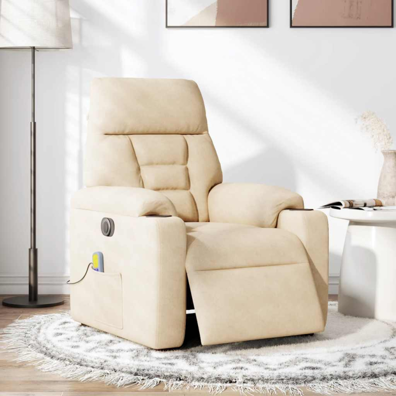 Massagesessel Elektrisch Beige Mikrofasergewebe