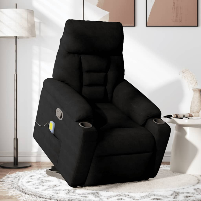Massagesessel mit Aufstehhilfe Schwarz Mikrofasergewebe