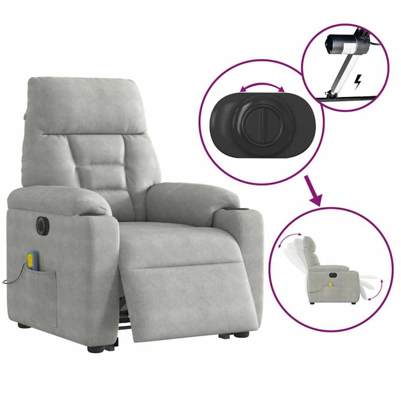 Massagesessel Aufstehhilfe Elektrisch Hellgrau Mikrofasergewebe