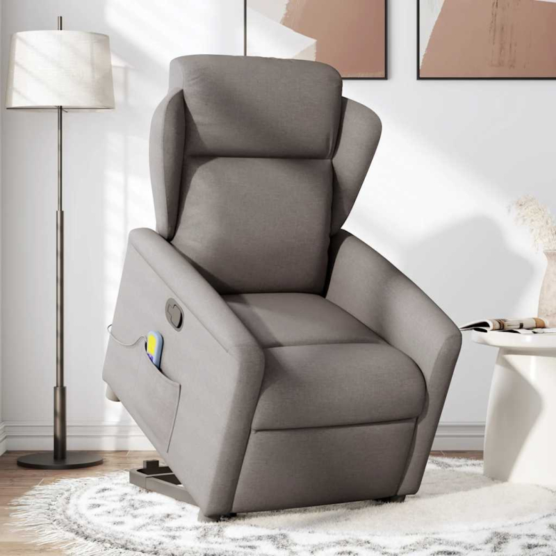 Massagesessel mit Aufstehhilfe Taupe Stoff
