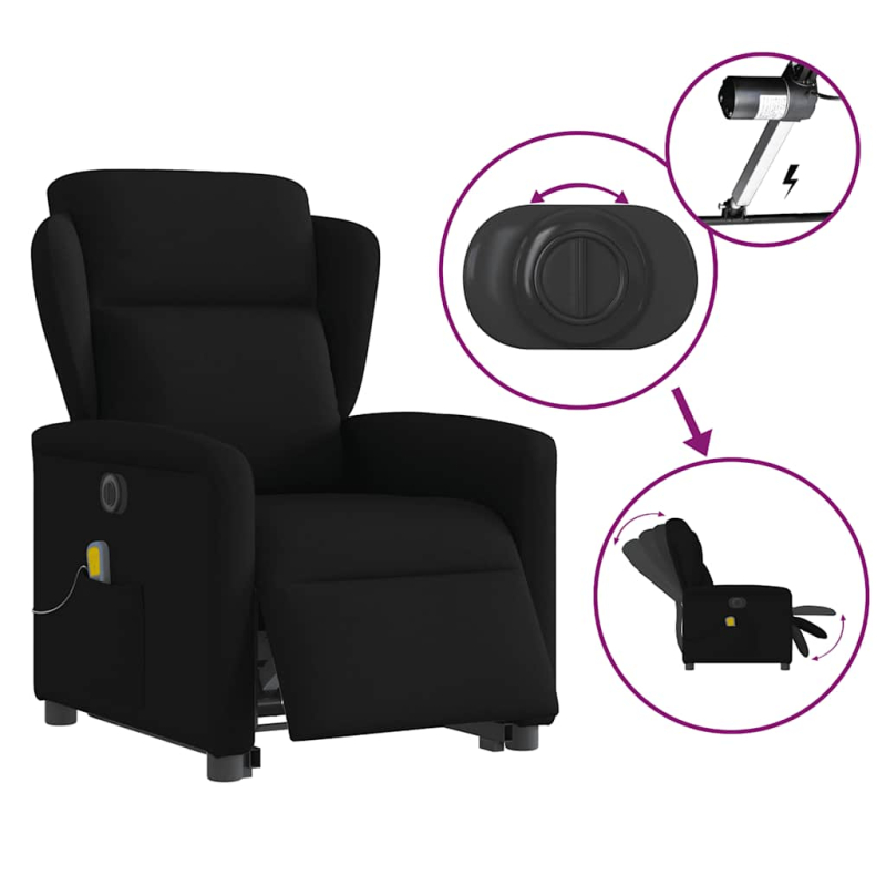 Elektrischer Massagesessel mit Aufstehhilfe Schwarz Stoff