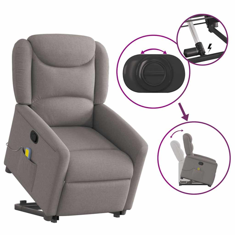 Massagesessel mit Aufstehhilfe Taupe Stoff