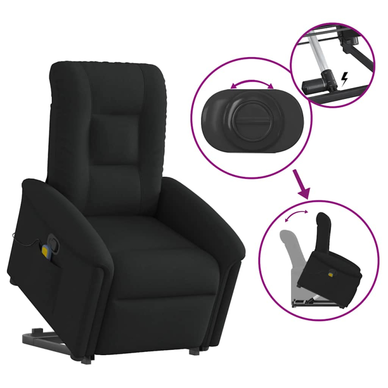 Massagesessel mit Aufstehhilfe Schwarz Stoff