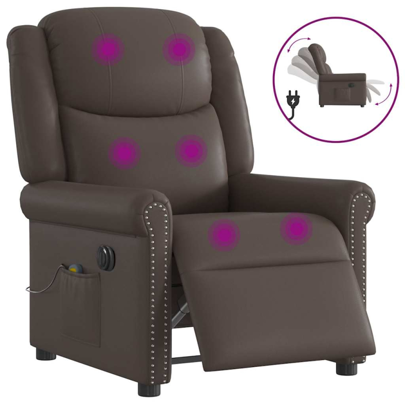 Relaxsessel Massage Elektrisch Glänzend Braun Kunstleder
