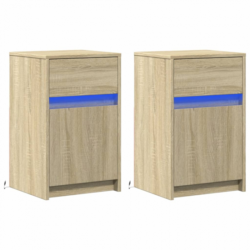 Nachttische mit LED-Leuchten 2 Stk. Sonoma Eiche Holzwerkstoff