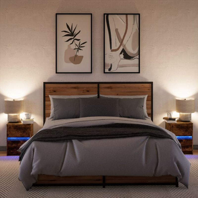 Nachttische mit LED-Leuchten 2 Stk. Räuchereiche Holzwerkstoff