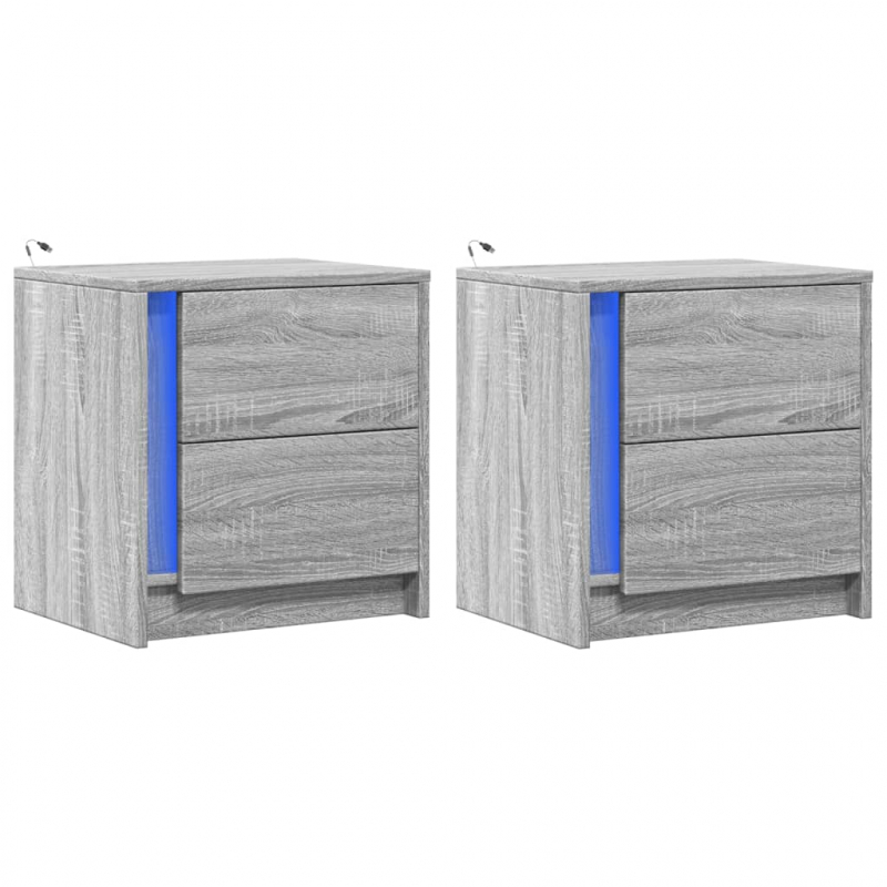 Nachttische mit LED-Leuchten 2 Stk. Grau Sonoma Holzwerkstoff
