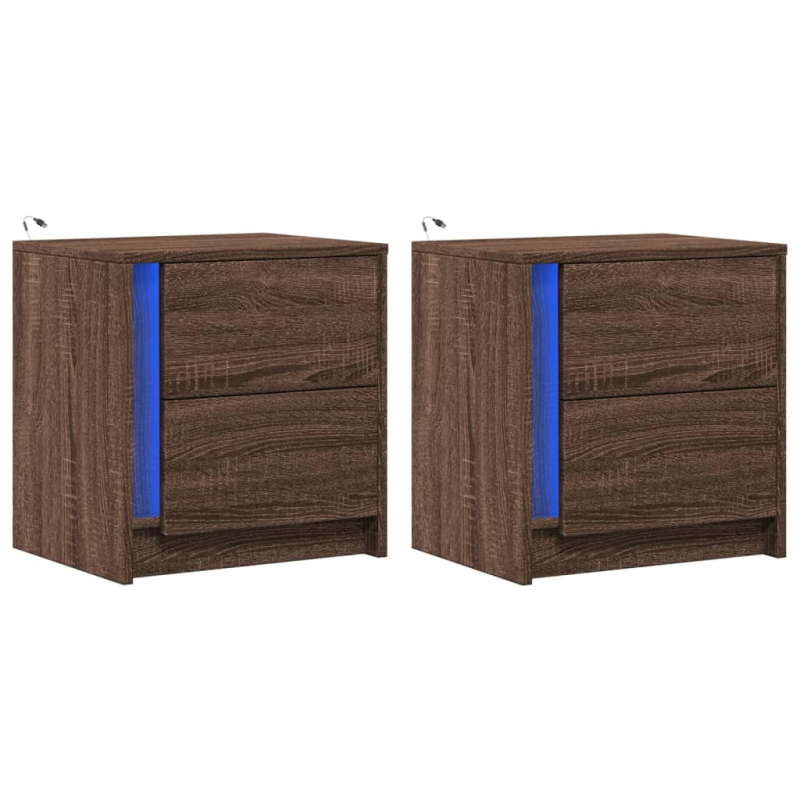 Nachttische mit LED-Leuchten 2 Stk. Braun Eiche Holzwerkstoff
