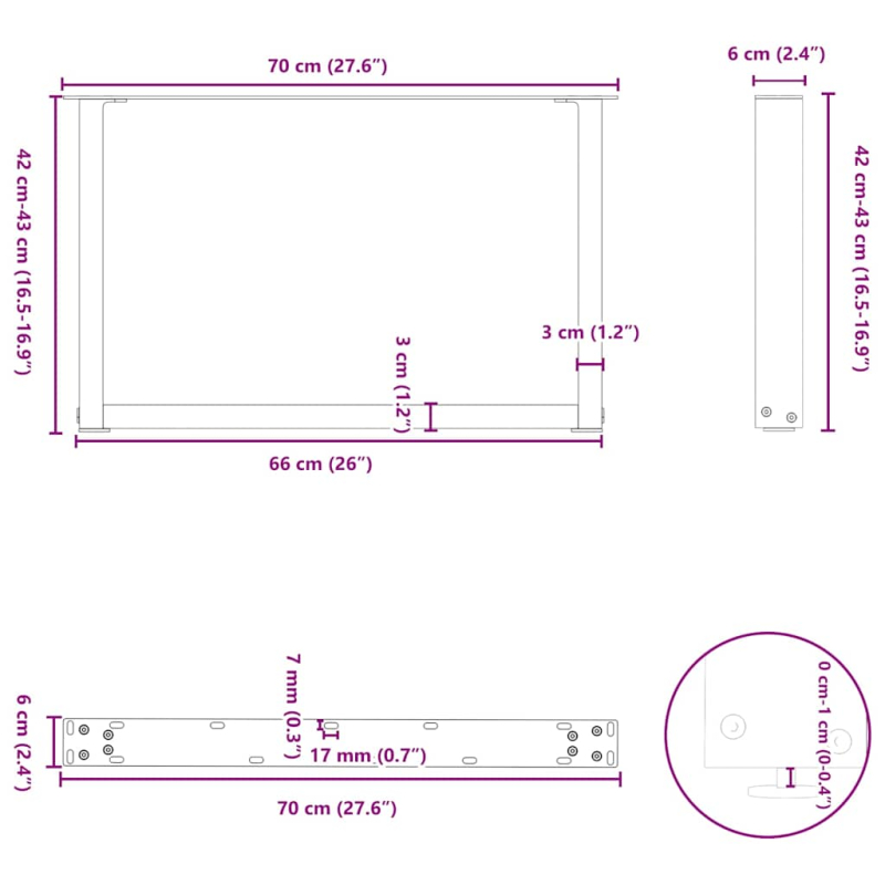 Couchtischbeine U-Form 2 Stk. Weiß 70x(42-43) cm Stahl