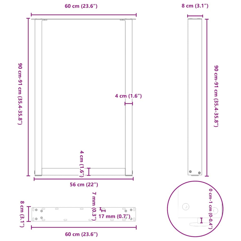 Couchtischbeine U-Form 2 Stk. Anthrazit 60x(90-91) cm Stahl