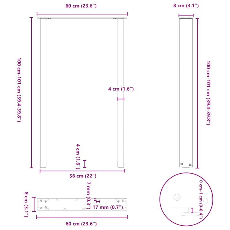 Couchtischbeine U-Form 2 Stk. Weiß 60x(100-101) cm Stahl