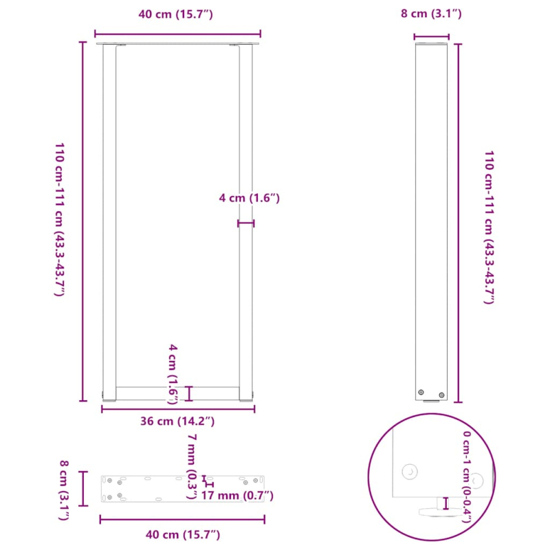 Couchtischbeine U-Form 2 Stk. Naturstahl 40x(110-111) cm Stahl