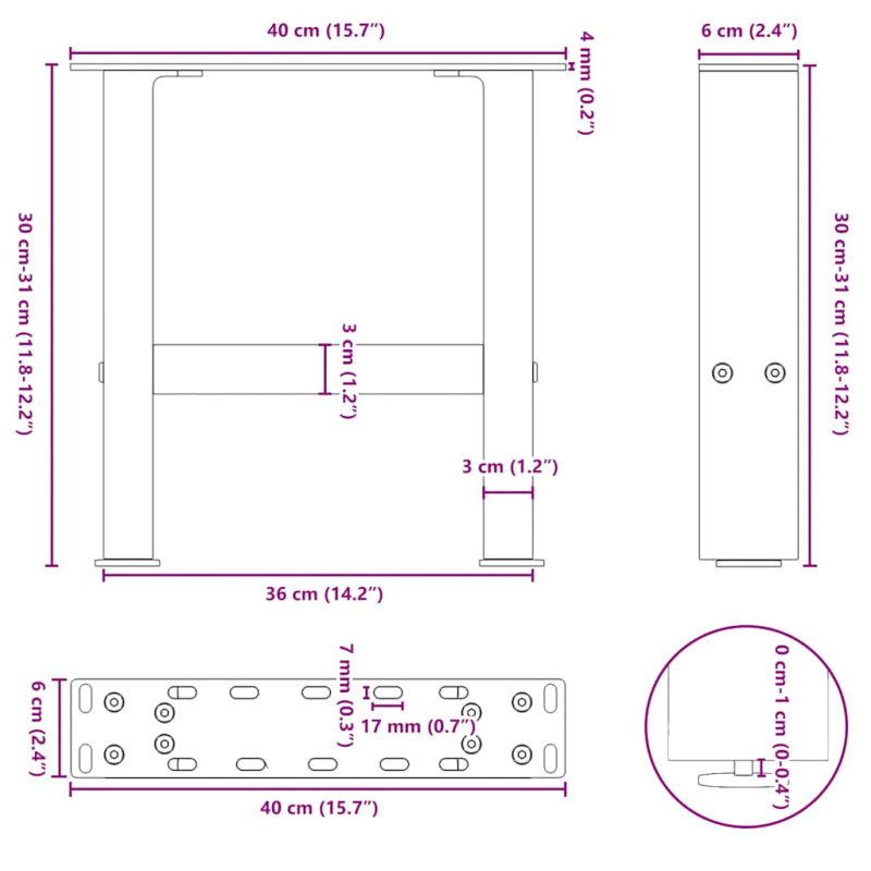 Couchtischbeine Anthrazit 2 Stk. 30×40 cm Stahl