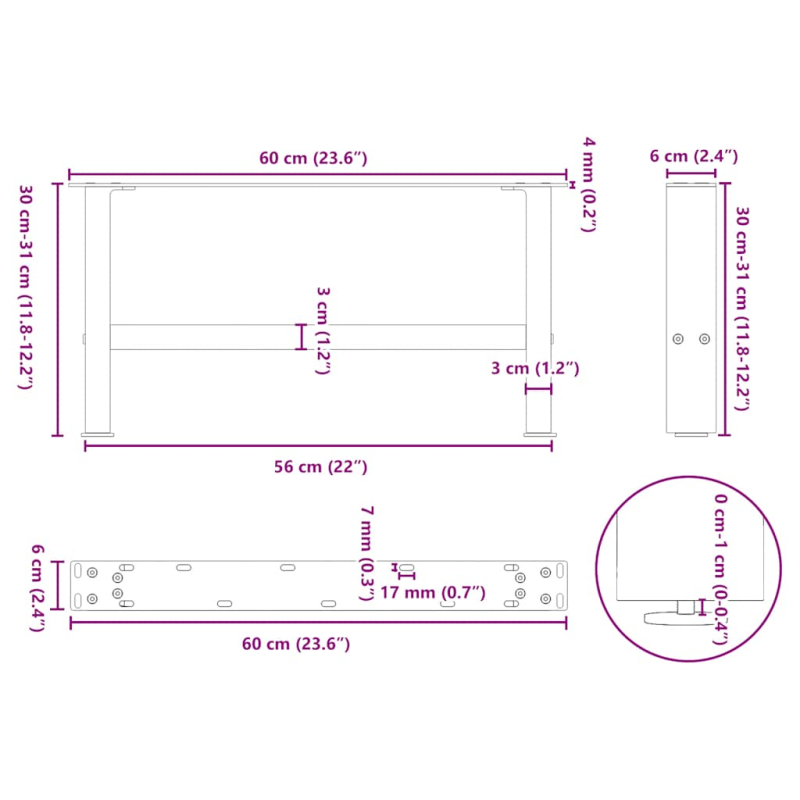 Couchtischbeine Schwarz 2 Stk. 30×60 cm Stahl