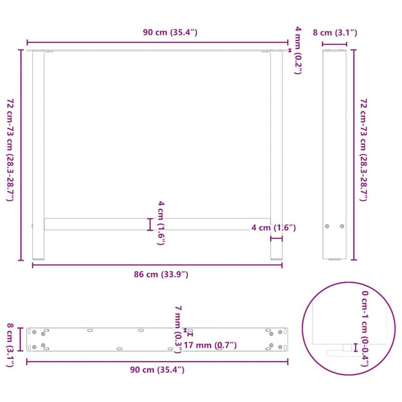 Couchtischbeine Anthrazit 2 Stk. 90x(72-73) cm Stahl