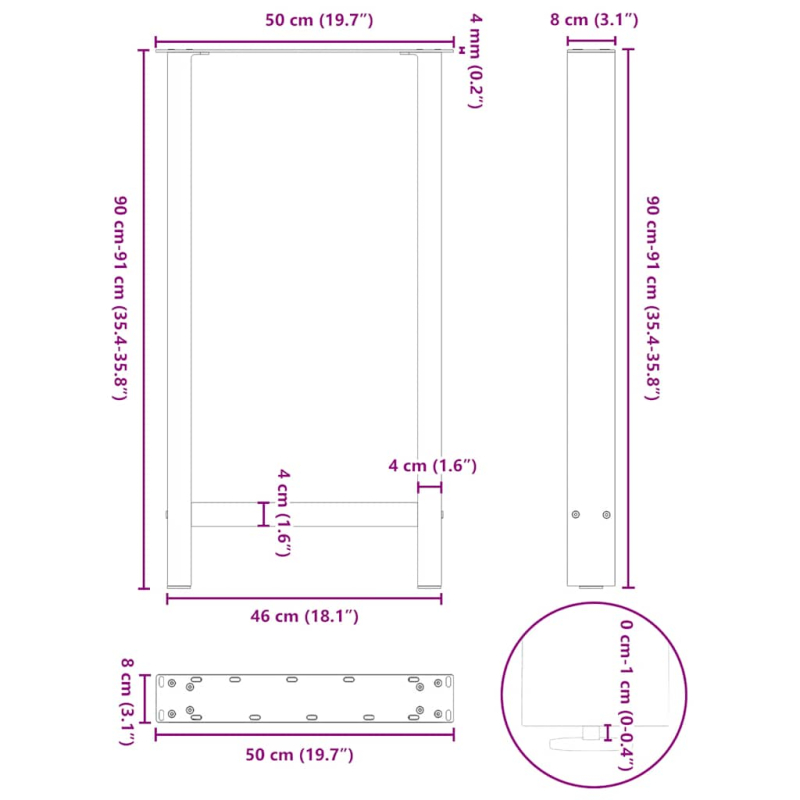 Couchtischbeine Schwarz 2 Stk. 50x(90-91) cm Stahl