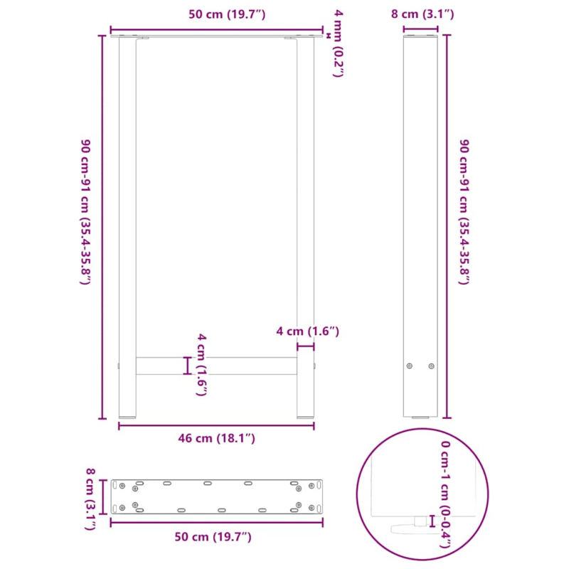 Couchtischbeine Anthrazit 2 Stk. 50x(90-91) cm Stahl