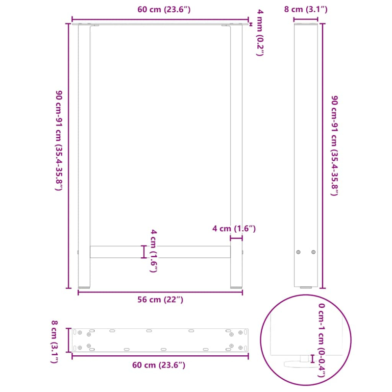 Couchtischbeine Weiß 2 Stk. 60x(90-91) cm Stahl