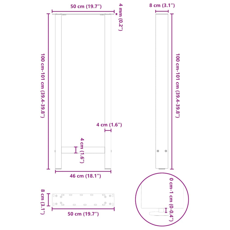 Couchtischbeine Weiß 2 Stk. 50x(100-101) cm Stahl