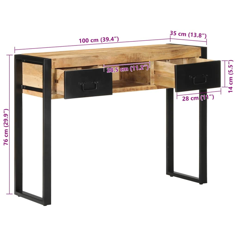 Konsolentisch 100x35x75 cm Raues Massivholz Mango