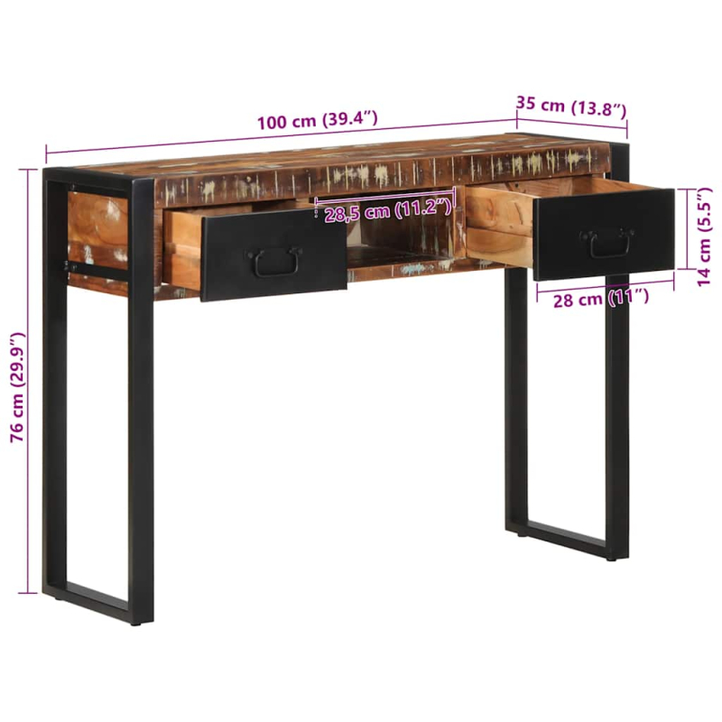 Konsolentisch Mehrfarbig 100x35x75 cm Massivholz Altholz