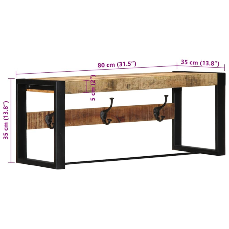 Garderobe 80x35x35 cm Raues Massivholz Mango